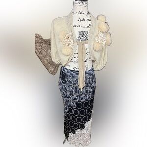 KENZO Runway Top Short Jacket, Lace , flowers appliqué . Sz Large